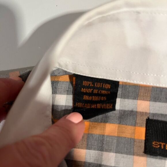 Steven Land gray and orange checked dress shirt - 16.2 - Picture 5 of 7